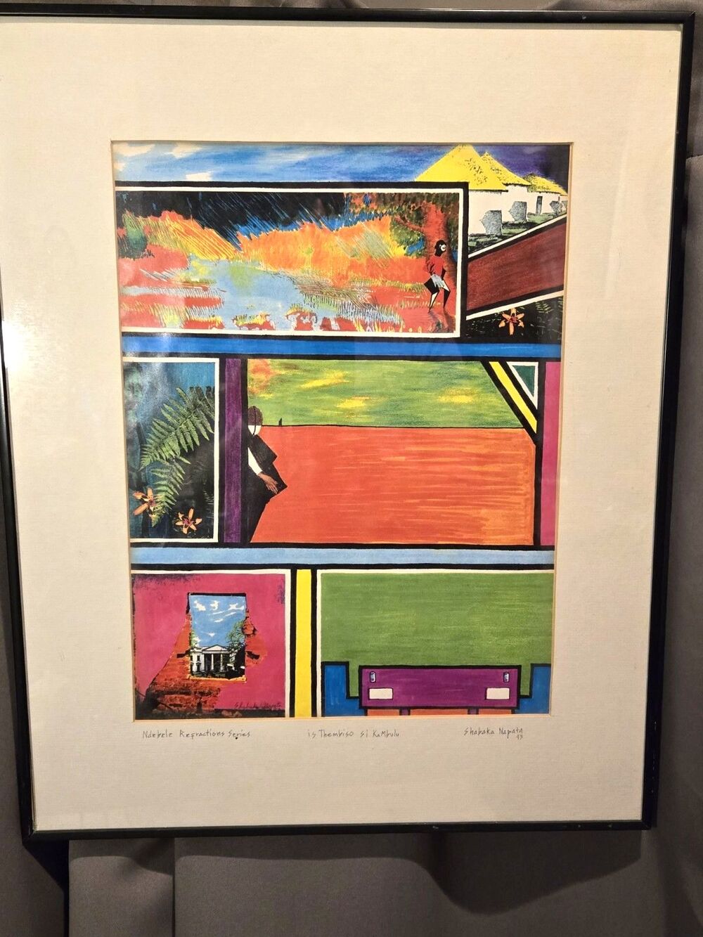 S African Art Titled Serigraph Signed Shabaka Napata, Ndebele Tribe, 1993 RARE,